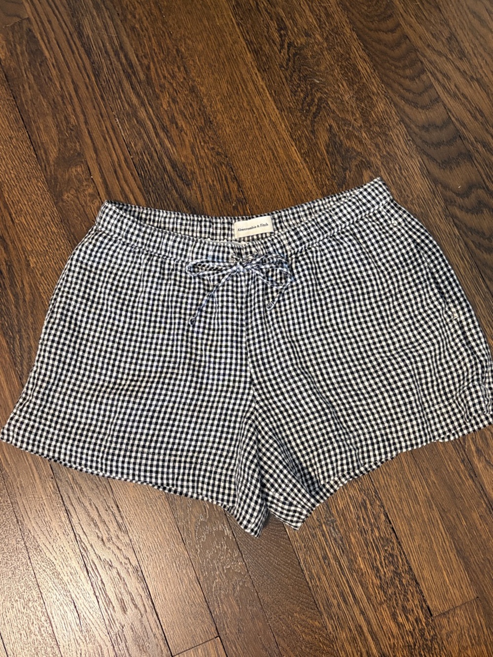Abercrombie Gingham Linen Blend Drawstring Shorts